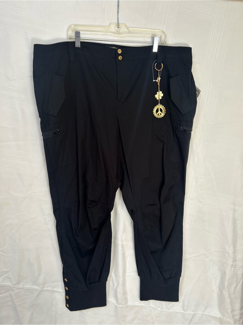 Vintage Baby Phat Black Cargo Pants with Gold Details, Logo chain, ankle gathers